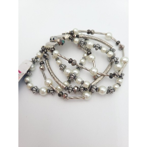 Vera Wang Simply Vera Stretch Bracelet Faux Pearl Silver Tone Multistrand - Picture 4 of 6